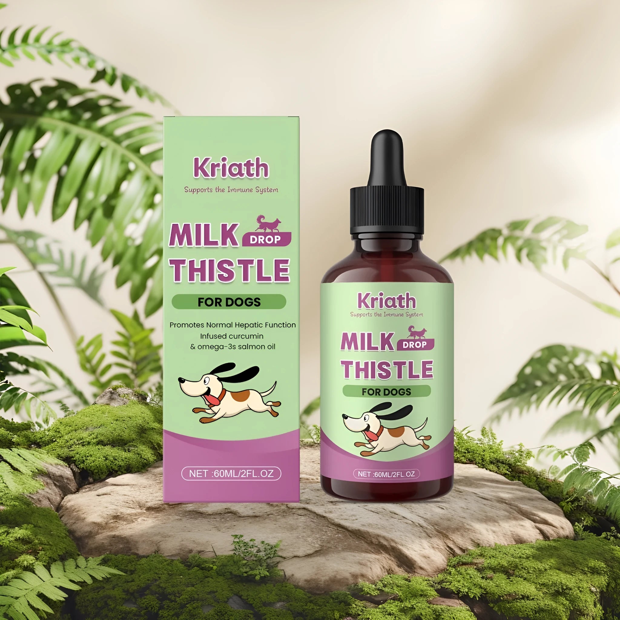 60ml bottle of dog milk thistle extract nutrient solution with omega-3 and turmeric