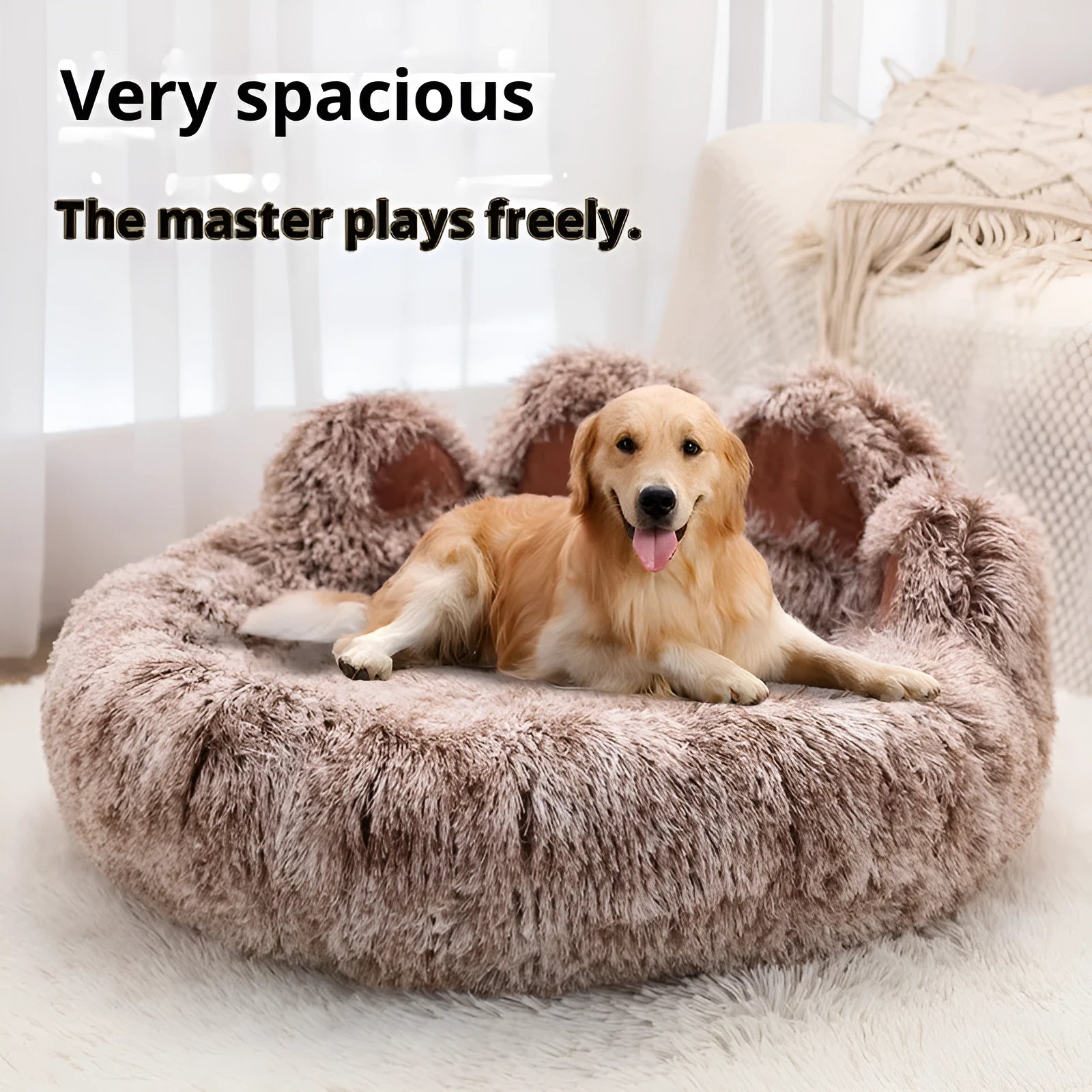 Plush kennel two-color thickened round pet bed for dogs – double silk gray hand-shaped brush nest