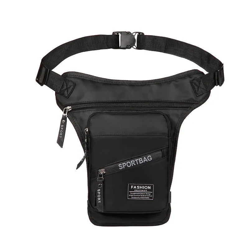 Black nylon cycling leg crossbody bag with adjustable straps for male cyclists