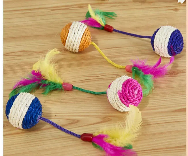 Paper sisal ball cat toy 20x4.5cm on neutral background for pet play
