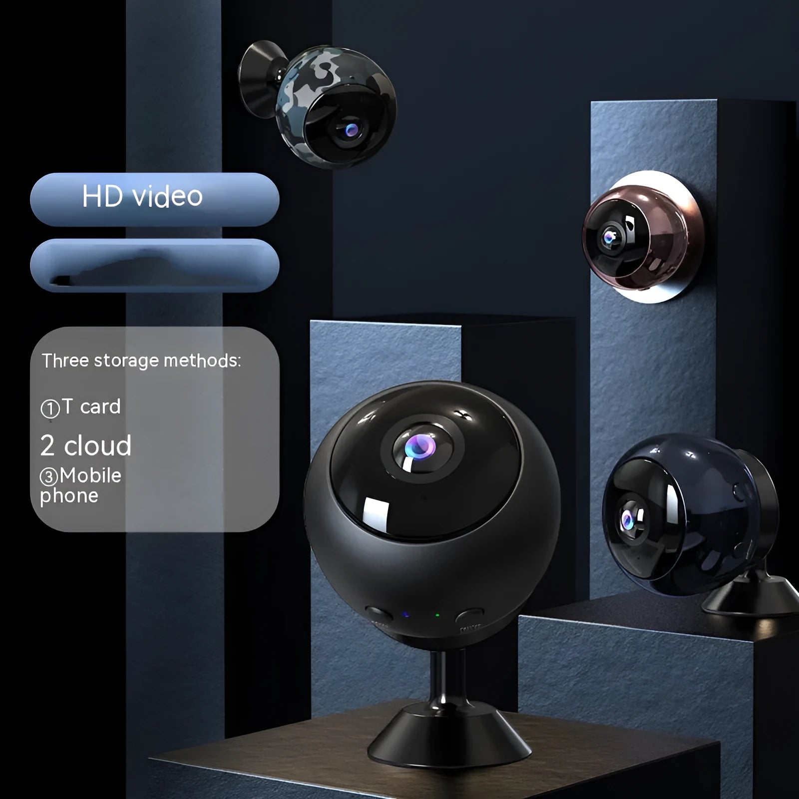 1080p wireless wifi surveillance camera with ABS plastic housing and wide-angle lens