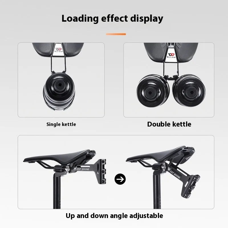 Black aluminium alloy double water bottle cage extension bracket with adjustable angle for bicycle seat post