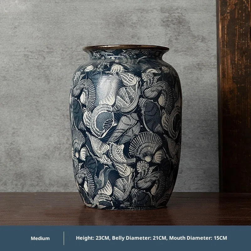 New Chinese retro artistic ceramic vase with decals on a table