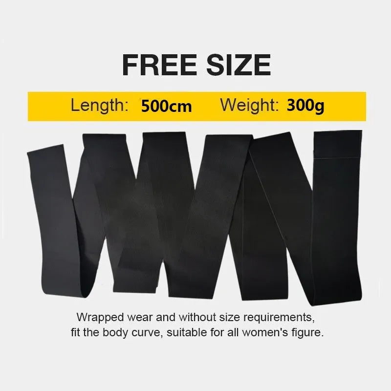 A long roll of a black latex silk waist trainer restraint belt, showing its 10cm width, laid flat.
