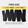 A long roll of a black latex silk waist trainer restraint belt, showing its 10cm width, laid flat.