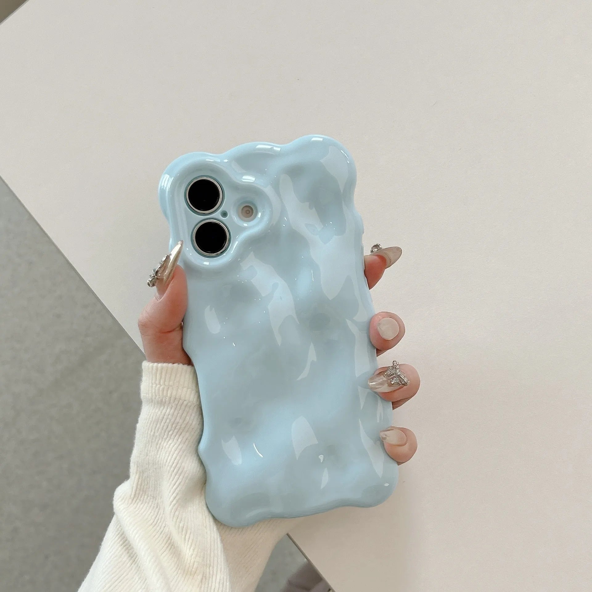 Niche Advanced Sense Plating Shell TPU phone case with wave bubble finish in silver electroplated colour