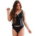 Black women's swimsuit with split-style design on mannequin