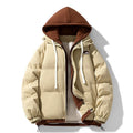 Thickened hooded corduroy coat for men in dark purple, padded warm jacket