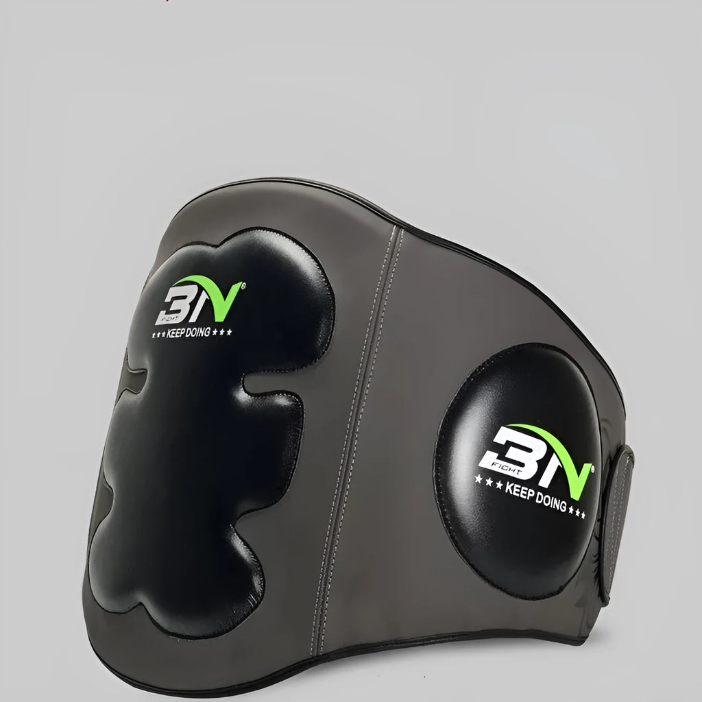 Sanda boxing breast protection target showing waist coverage in dark grey colour