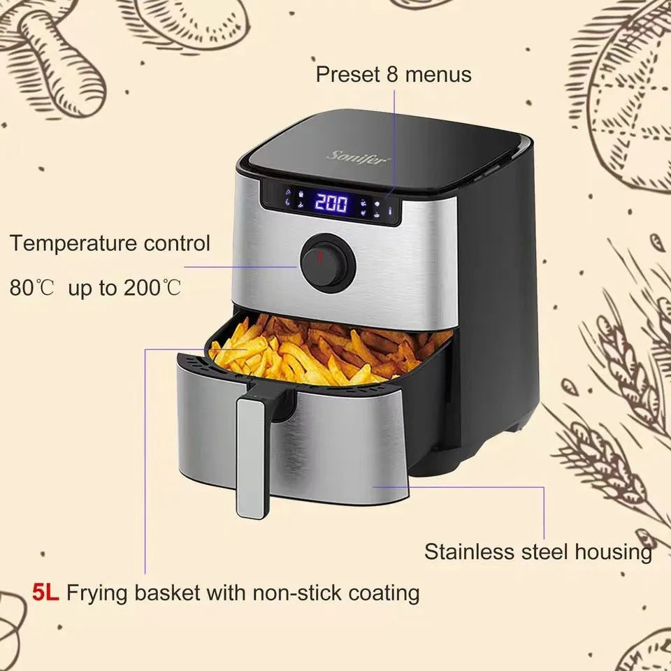 Household 50L touch screen air fryer in black with digital controls and EU plug