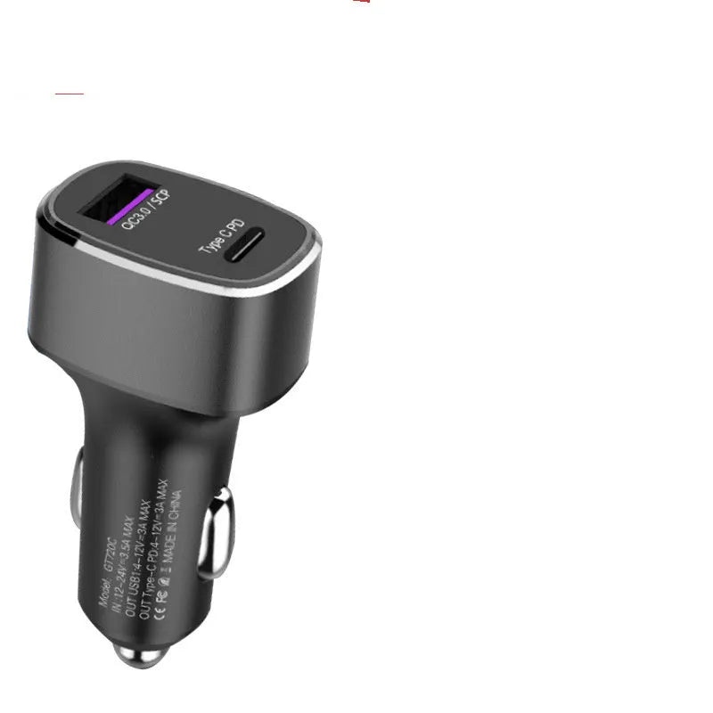 Dual-output car charger with USB and Type-C ports for fast charging devices in vehicles