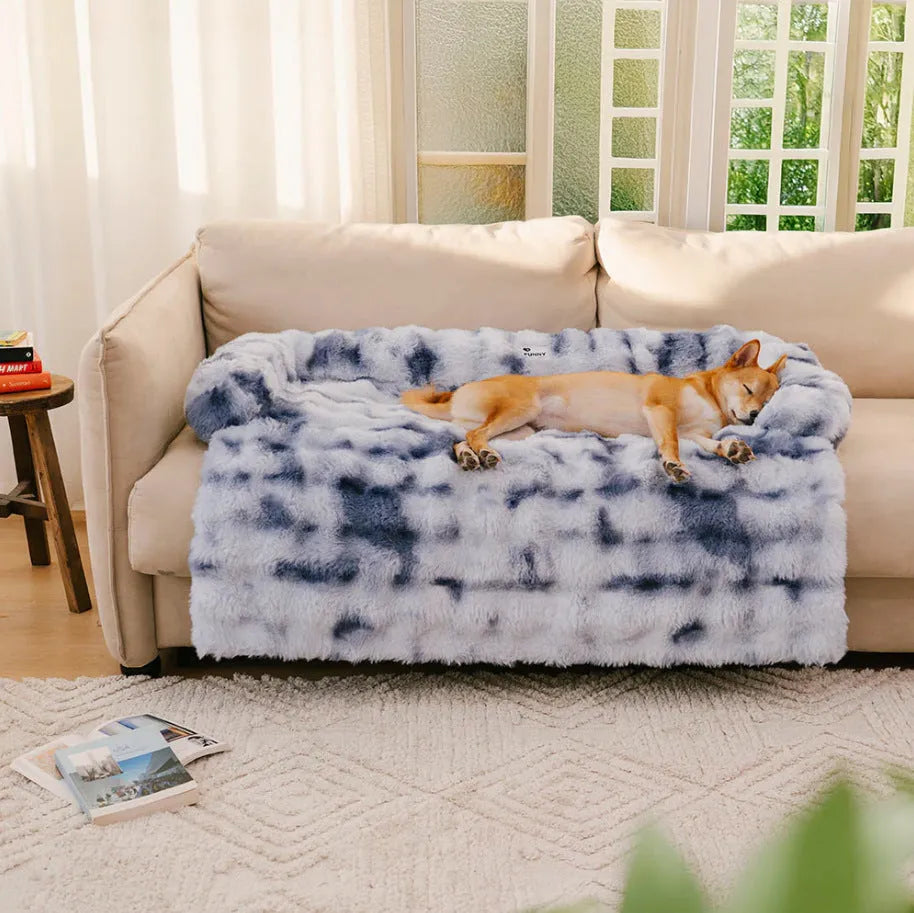 Kennel right angle removable washable pet sofa in dark gray with plush cover, size M