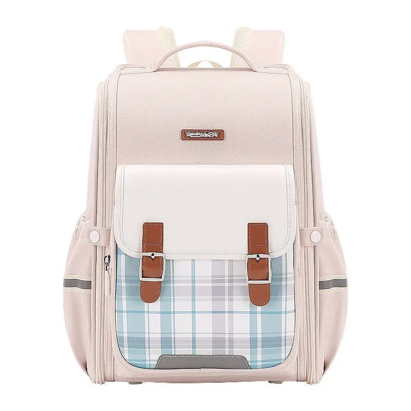 Lightweight Oxford cloth school backpack in navy blue, shown in a modern style for student use.