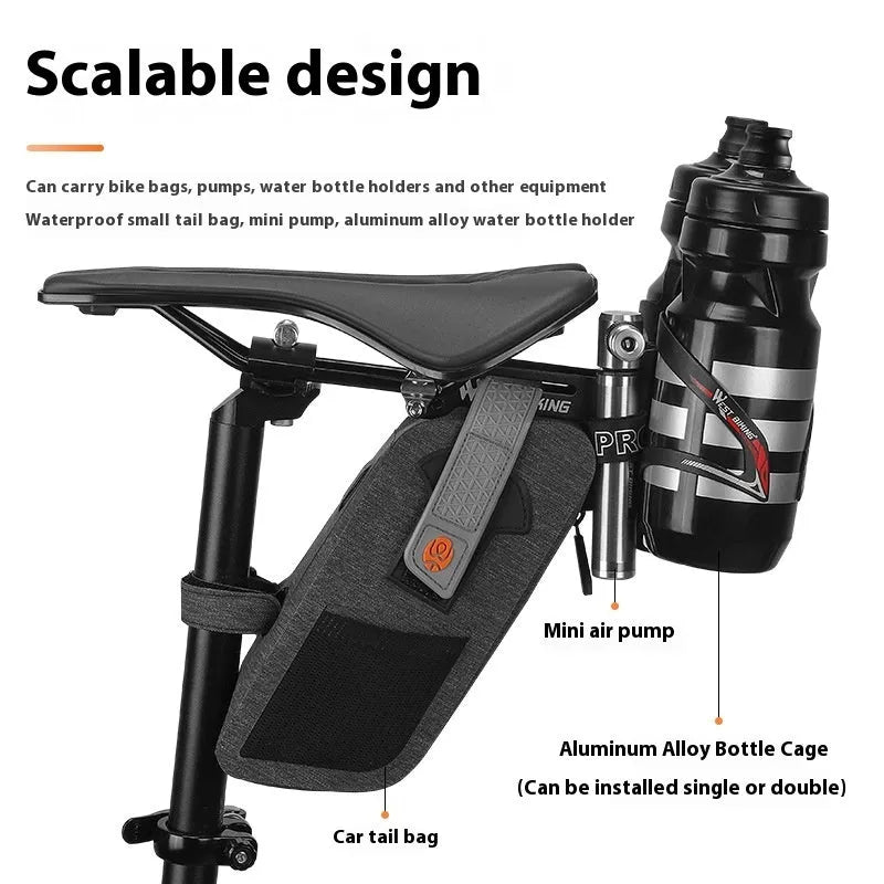 Black aluminium alloy double water bottle cage extension bracket with adjustable angle for bicycle seat post