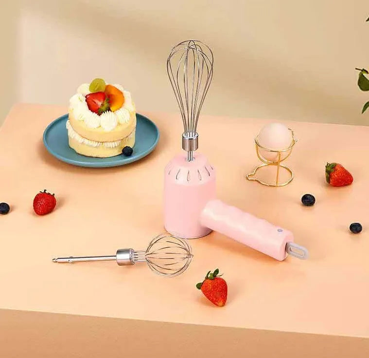 Portable mini wireless electric egg beater handheld USB rechargeable food mixer in green with two stainless steel stirrers