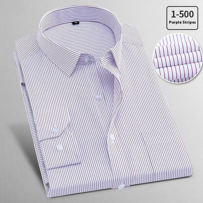 Men's long sleeve white linen business shirt with button front and classic collar