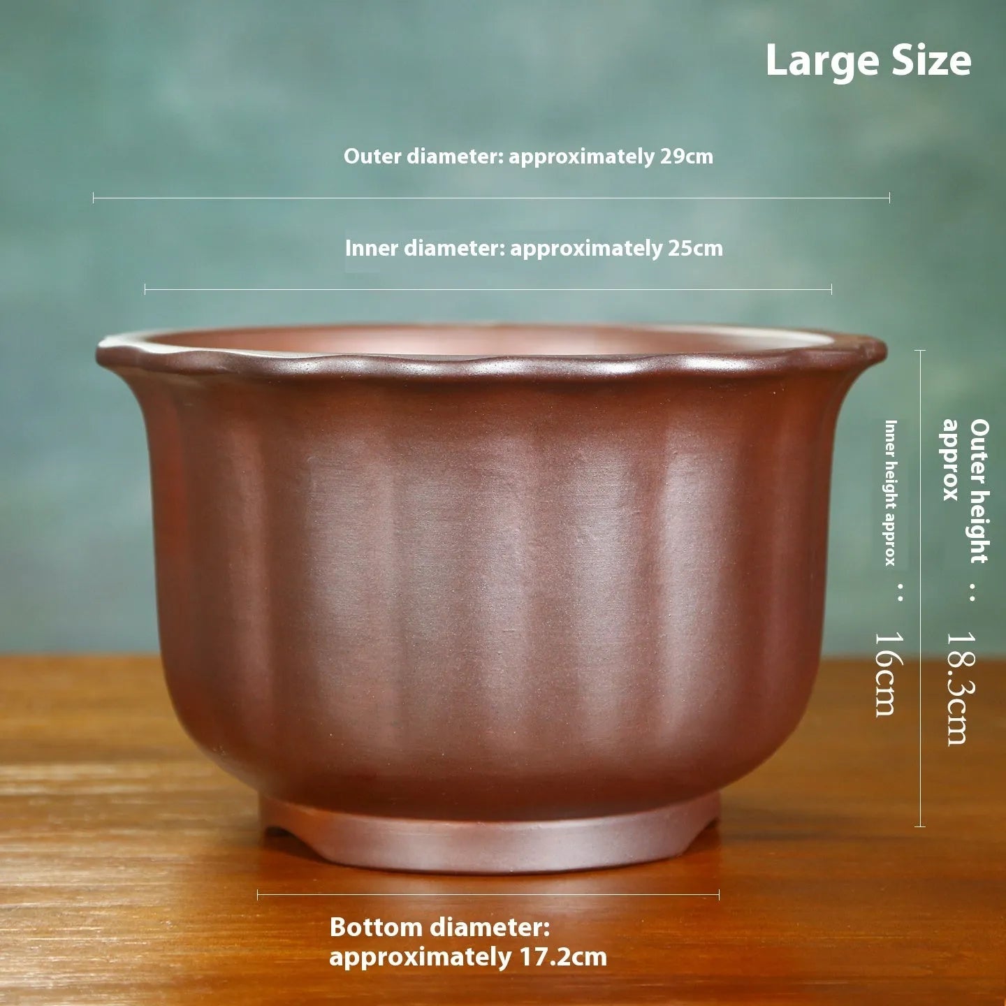 Antique carved purple sand ceramic flower pot with wood burning pattern for indoor plants