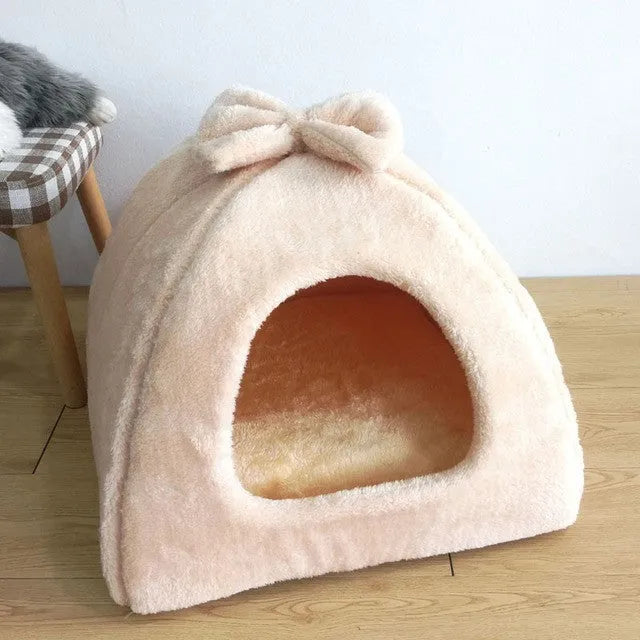 Flannel sponge yurt pet nest in khaki colour for small dogs and cats, enclosed warm design
