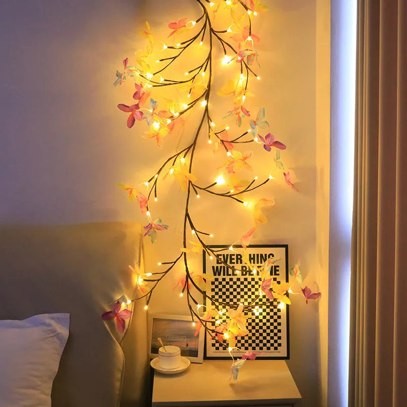 1.8 metre tall LED butterfly tree rattan lamp with colourful decorations and flexible branches