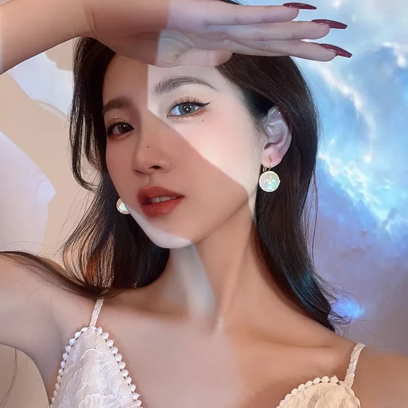 Korean style geometric metal ear clips with colourful mermaid finish and clip-on design