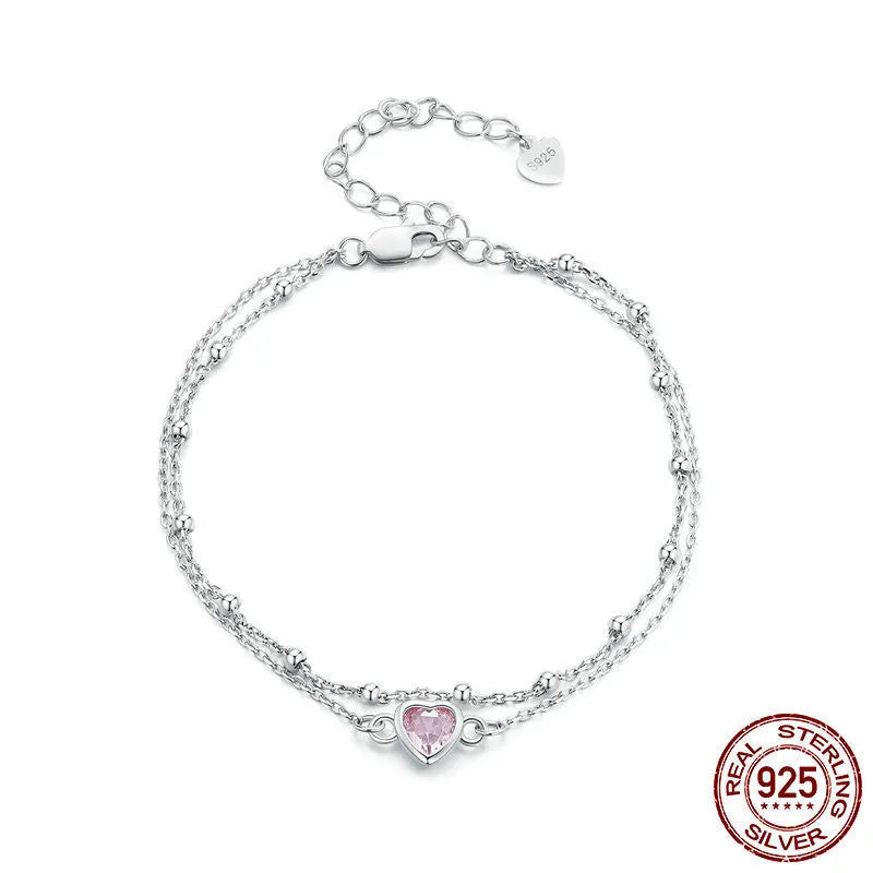 Women's 925 sterling silver heart bracelet with 150+60mm chain and 6mm pendant