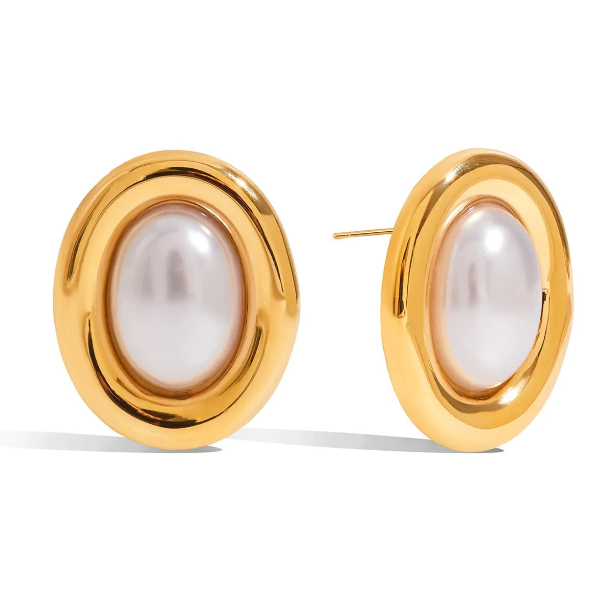 Stainless steel vintage pearl ear studs for women with electroplated finish.