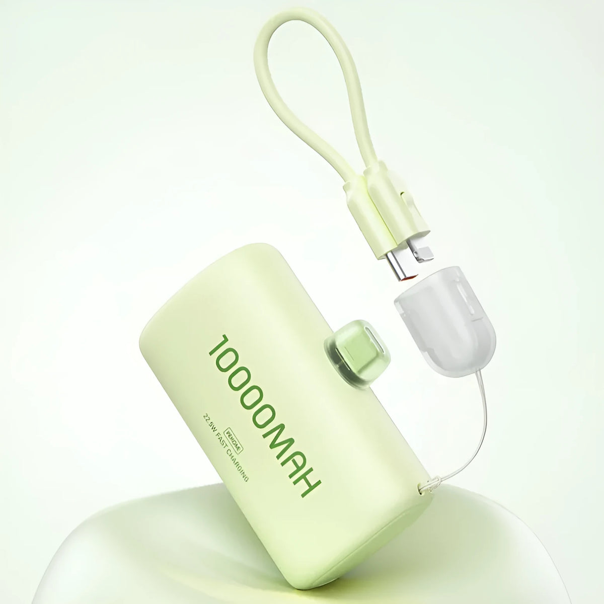 Portable mini capsule power bank in beige with compact ABS design and 10000mAh capacity