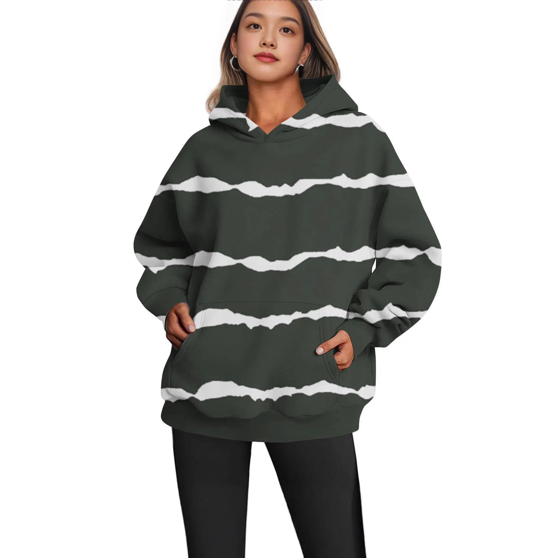 Ladies casual printed hooded top in polyester with hood, multiple colour options and sizes available