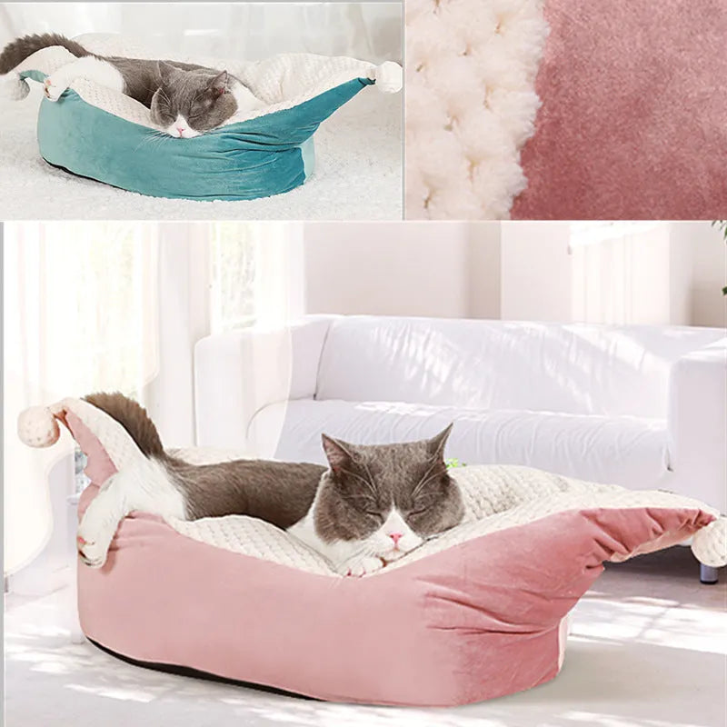 Small to medium pet boat nest bed in cloth for cats, available in five colours including gray