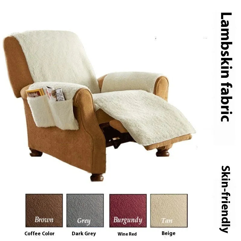 Lambswool coloured polyester sofa slipcover shown on a cushion, available in multiple sizes.