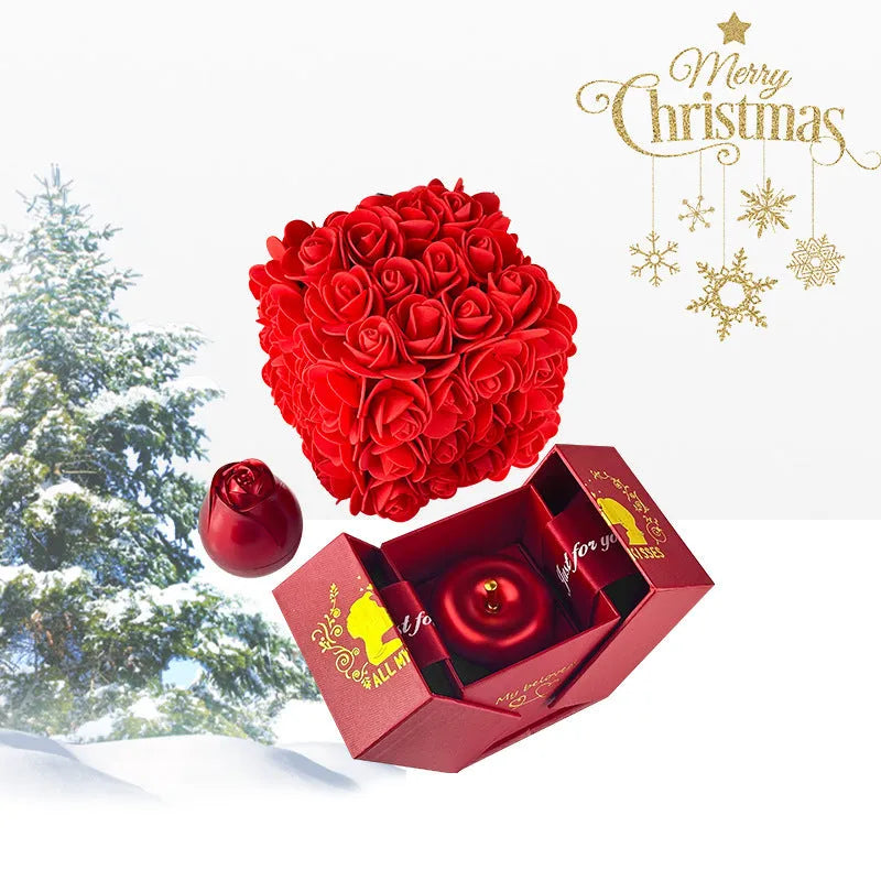 Handmade preserved soap rose gift box with crystal pendant necklace and aluminium alloy jewellery drawer