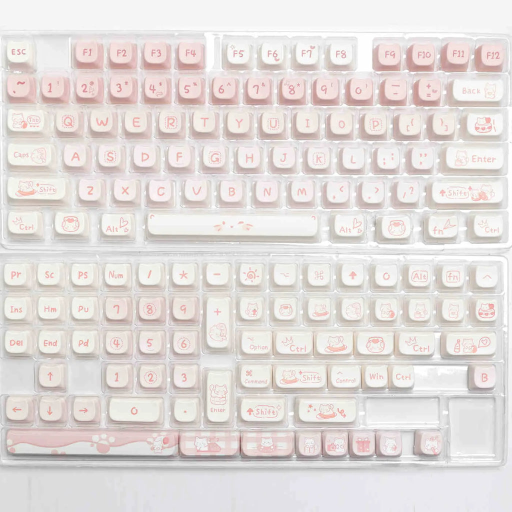 Full set of PBT sublimation keycaps for mechanical keyboards showing over 98 keys