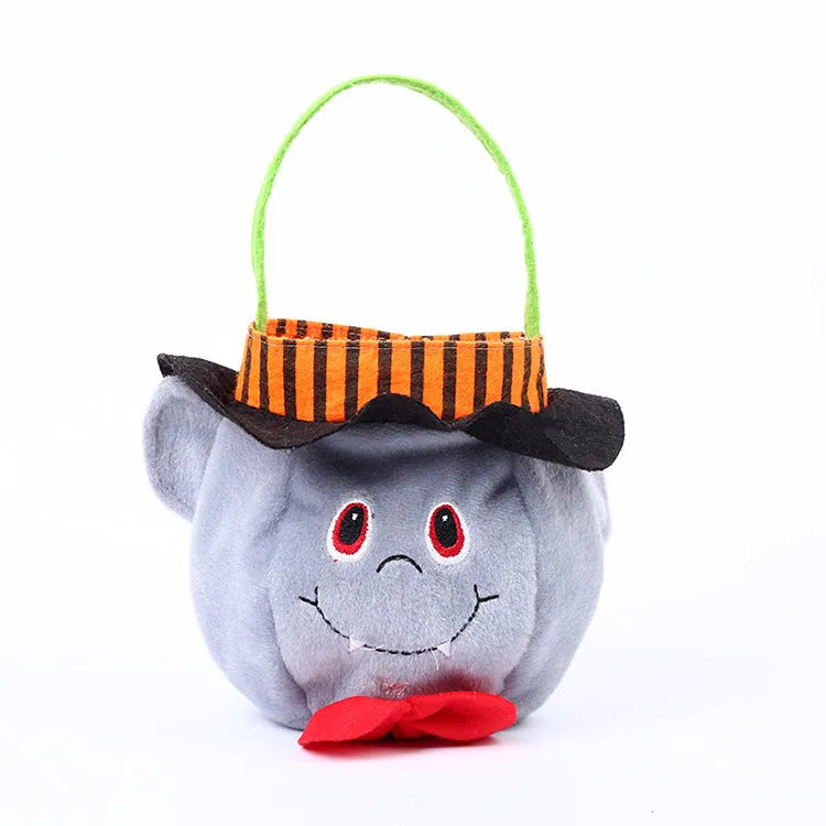 Square 16cm Halloween candy bag with pumpkin, witch, vampire, or black cat design.