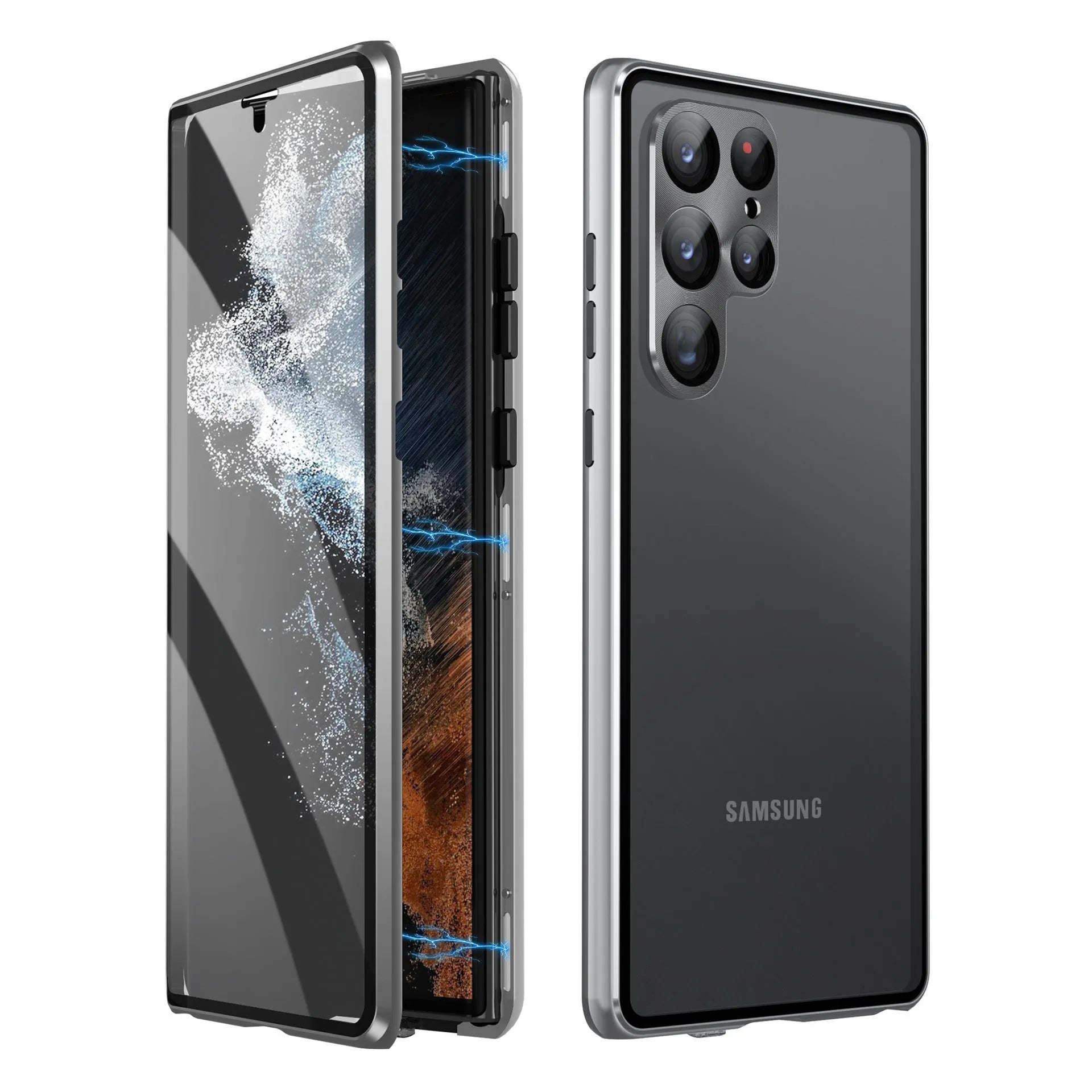 Samsung S24 Ultra magnetic mirror phone case in multiple colours showing metal construction and mirror element