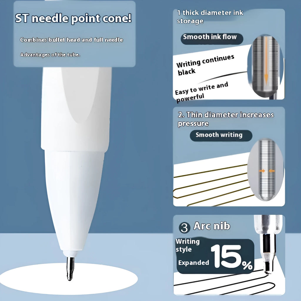 One Second Quick-drying refill neutral push bullet available in black red blue and ink blue with 500 metre writing length