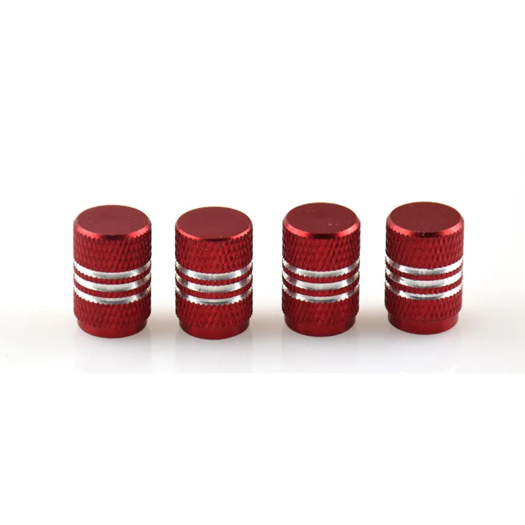 Set of stainless steel car tyre valve caps in assorted colours: black, red, blue, gold, silver, green, purple, sky blue, grey, orange.