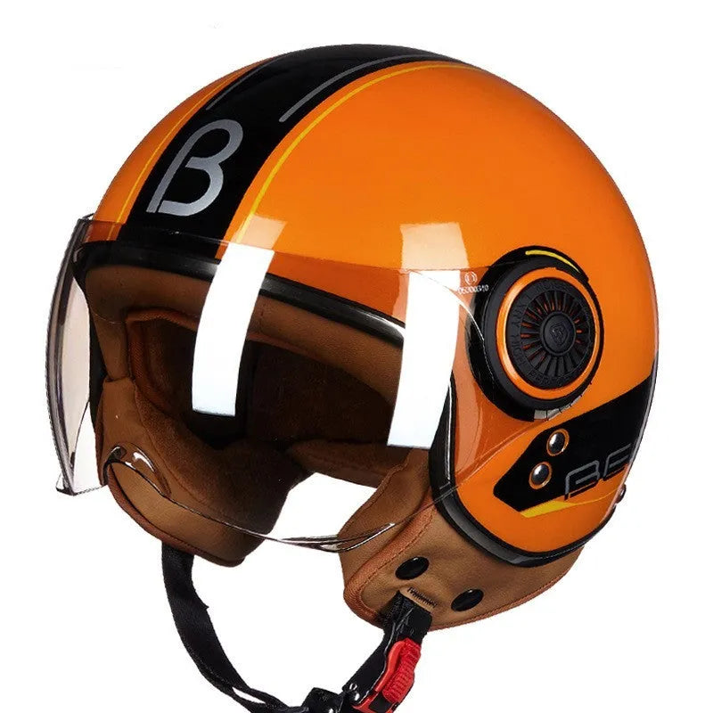 Retro style half helmet for battery cars in bright two-tone colour with lightweight ABS construction