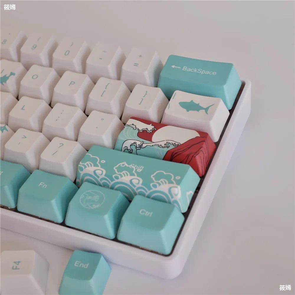 Coral Sea colour PBT keycaps for Xiao Yan mechanical keyboard with five-sided sublimation printing