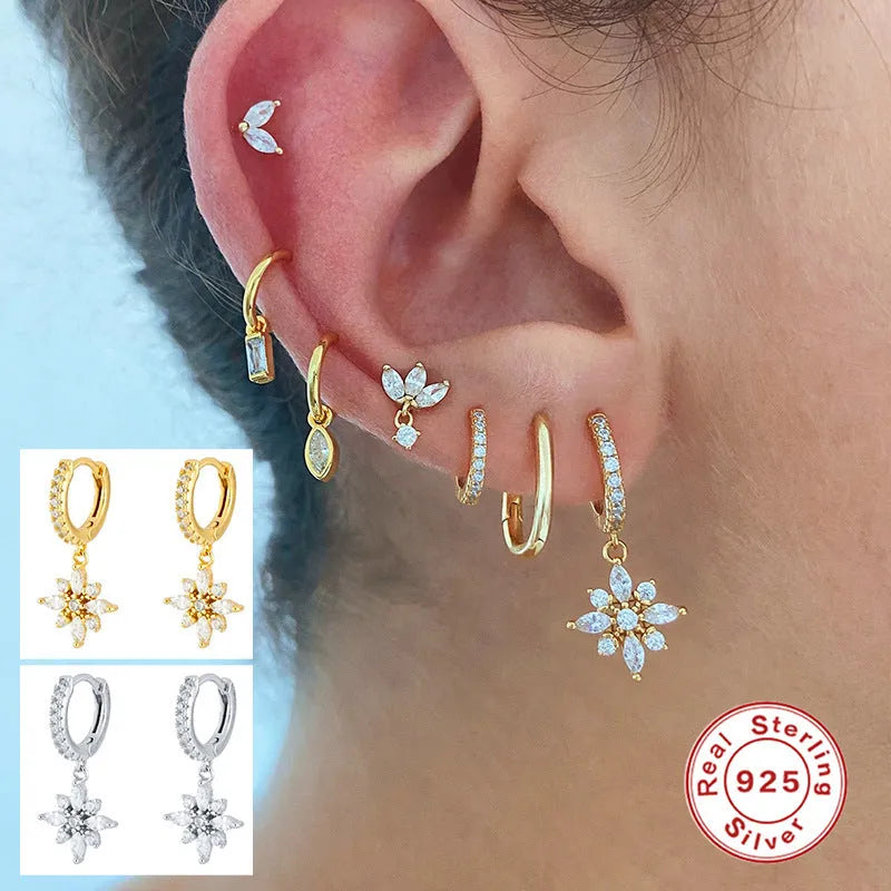S925 sterling silver snowflake pendant earrings with geometric design in gold colour options