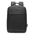 Men's black Oxford cloth travel backpack with curved shoulder straps and diamond mesh back panel
