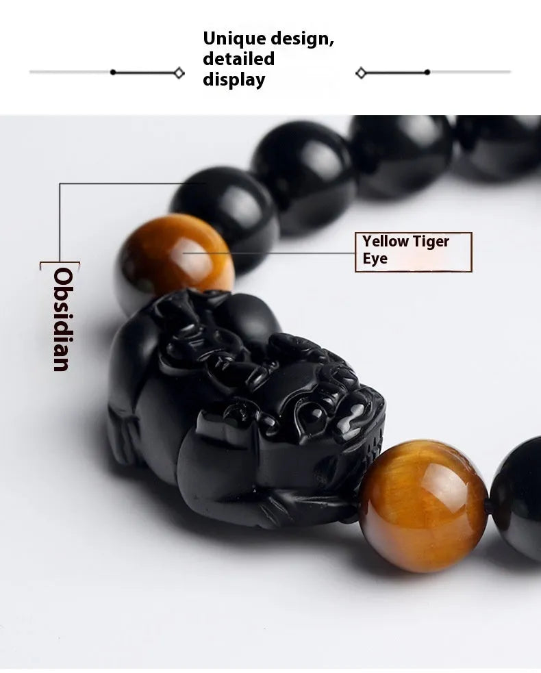 Mexico Gold Sheen Obsidian Pi Xiu Bracelet unisex black crystal bracelet with 10-16mm beads