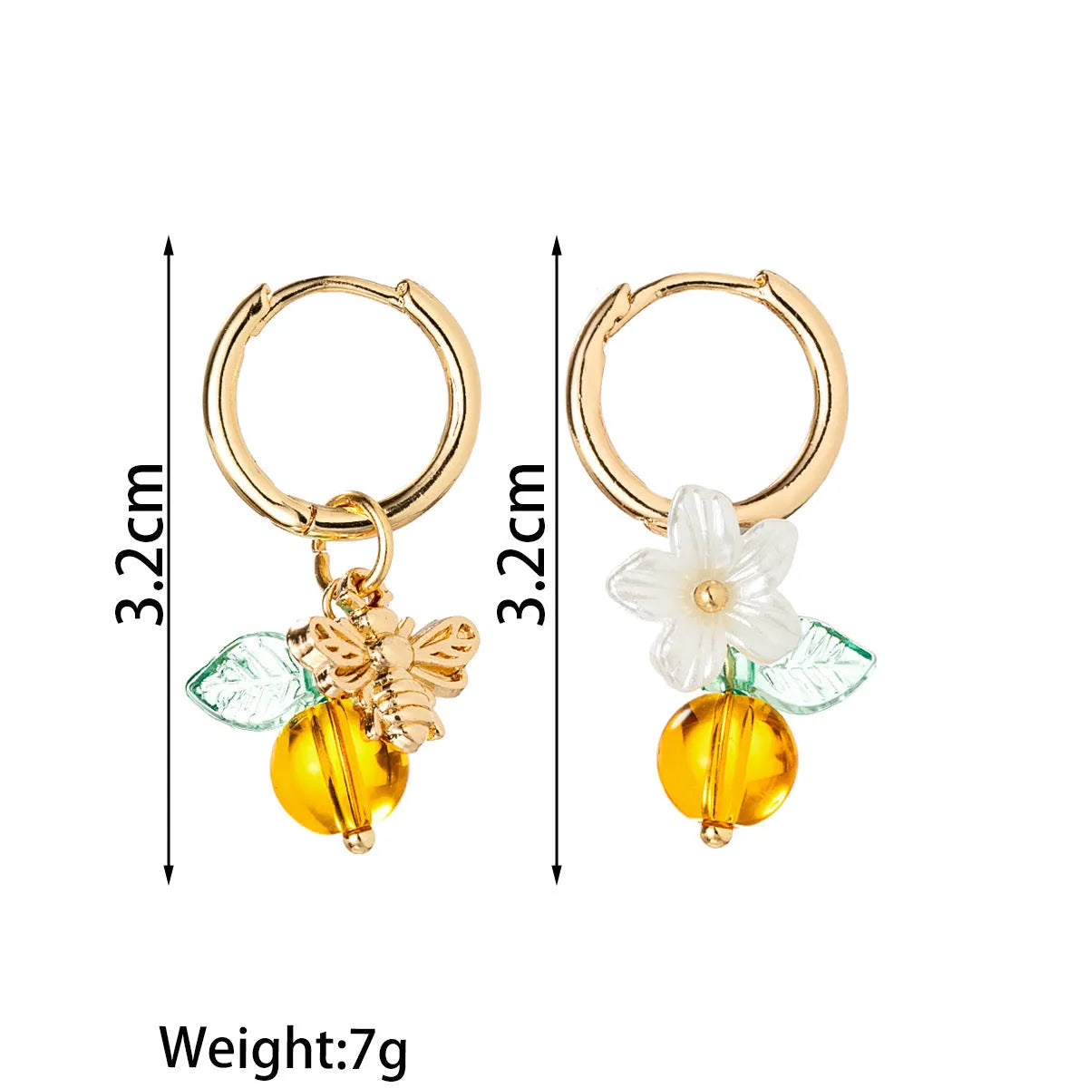 Sweet alloy and glass bee pendant ear cuff with flower and leaf motifs for women