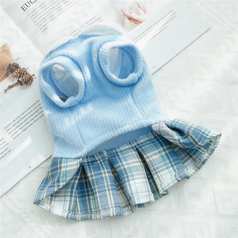 College style plaid dog dress for small dogs and cats, polyester, pink colour, available in sizes XS to XXL