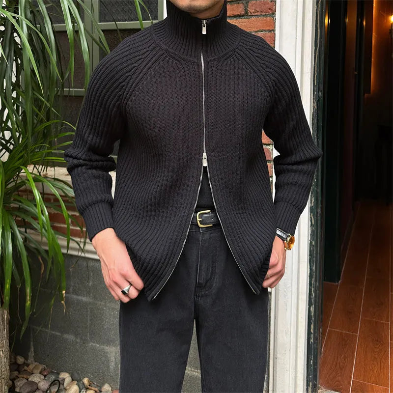 Men's Stand-up Collar Cardigan Retro Slim Fit Cotton Blend Jacket with Rotator Cuff Sleeves in Black Brown Grey Khaki Sizes M to 3XL for Casual Layering and Everyday Wear