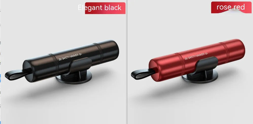 Aluminium alloy car emergency safety hammer with seatbelt cutter and LED torch in black red colour