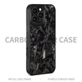 Carbon fiber metal frame forged pattern phone case in black with blue gold for iPhone 17 Pro Max