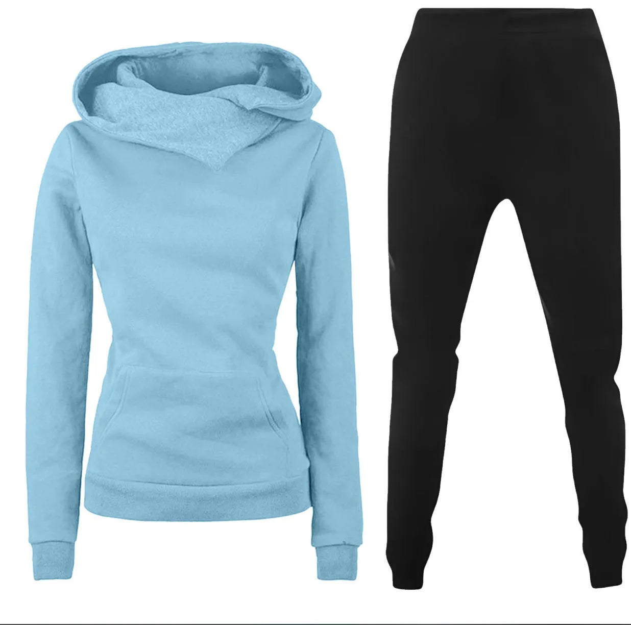 Ladies hooded sweater casual suit two-piece set in solid colour with long sleeves and print, polyester fibre fabric