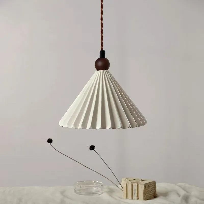 Retro walnut ceramic bedside droplight with solid wood hardware and white chandelier shade