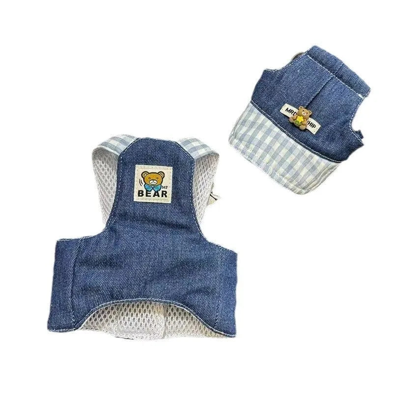 Trendy cow chest back polyester pet harness with hand rope for dogs and cats, five sizes XS-XL