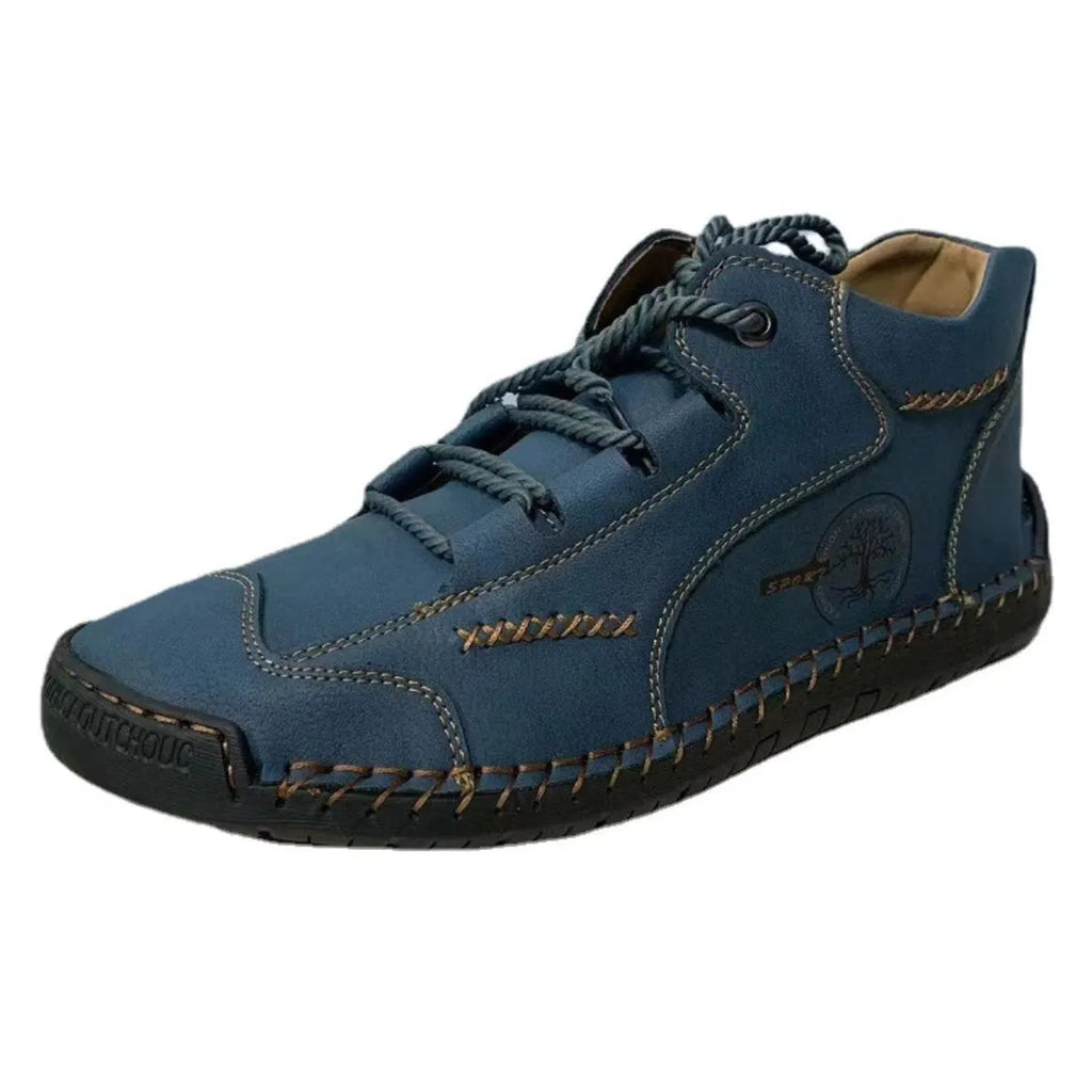 Men's leather high-top work shoes with round toe and lace-up closure in various colours